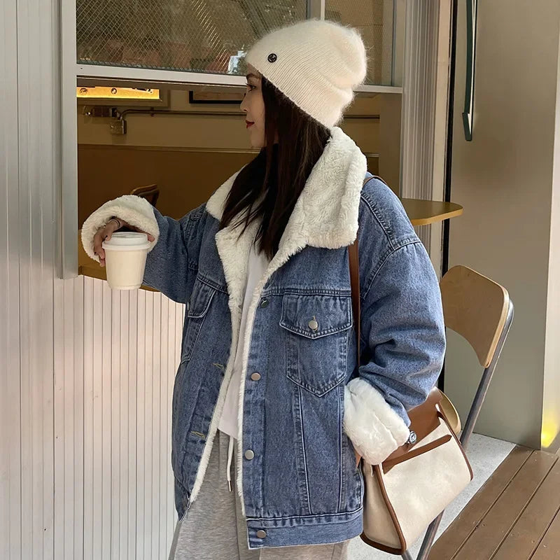 Denim Winter Jacket For Women.Cozy Sherpa Lined Denim Winter Jacket For Women on Luulla