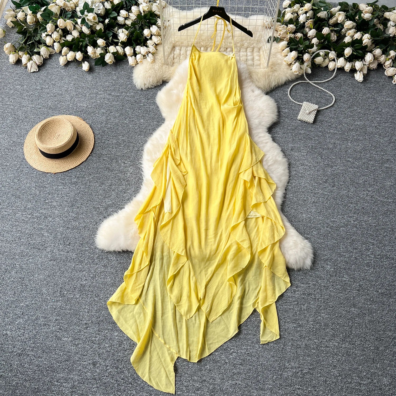 Flowy Yellow Layered Maxi Dress With Ruffles on Luulla
