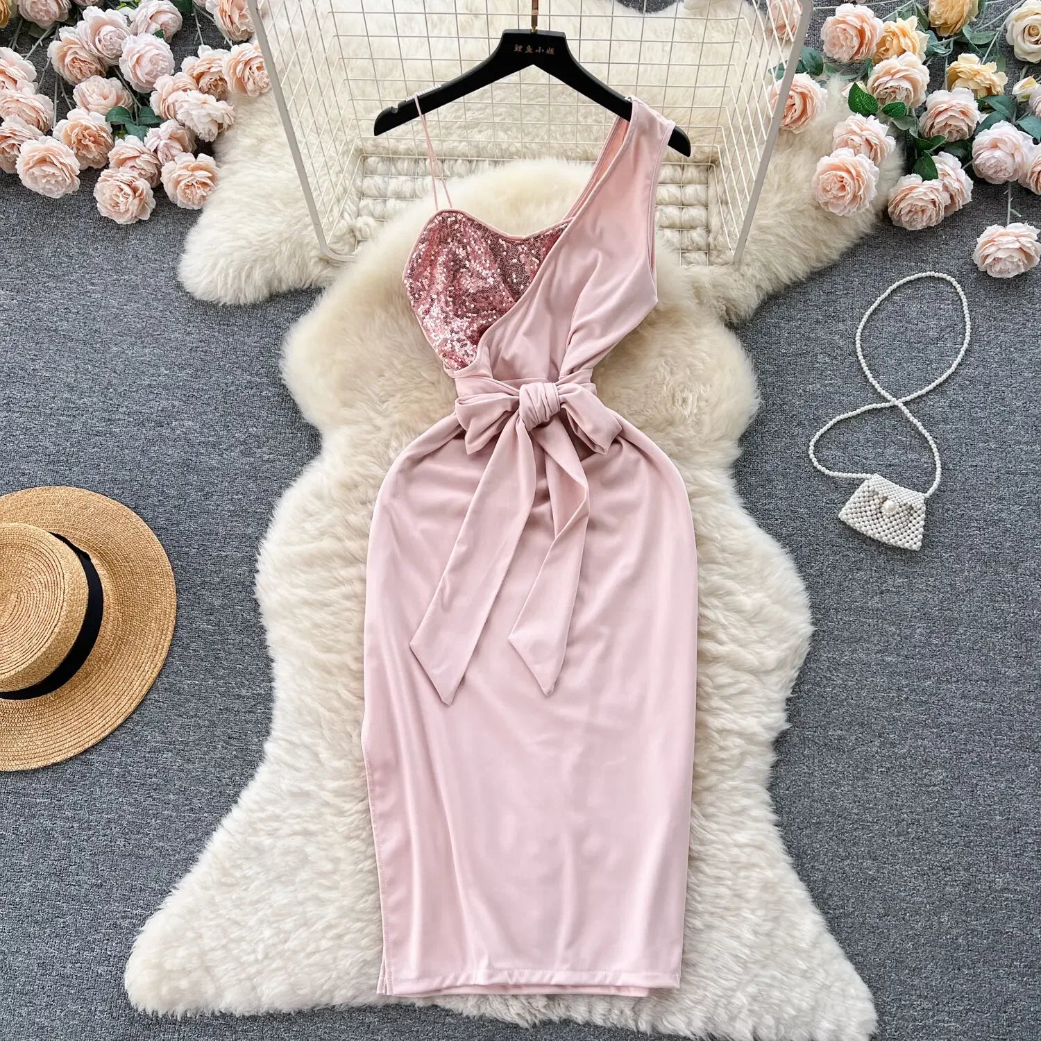 POWDER PINK ASYMMETRICAL DRESS