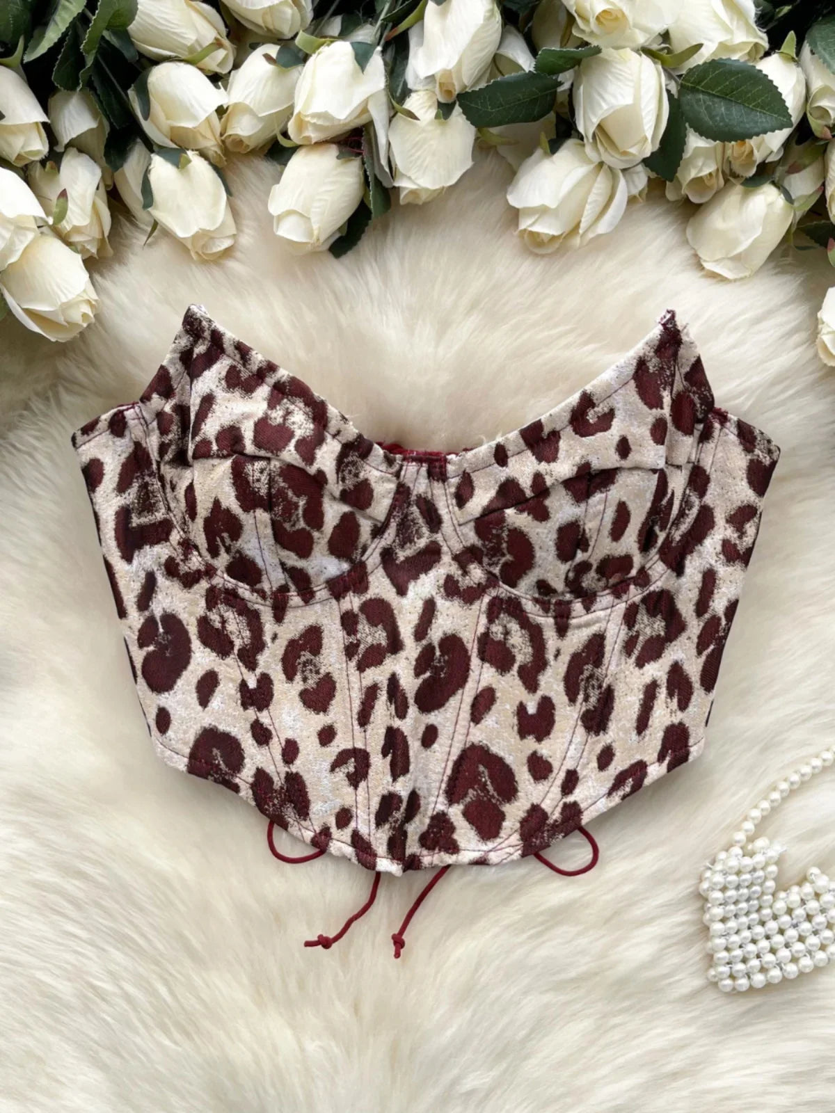 Lavish Leopard Velvet Underwire Bustier Top w/Removable Ruffle Sleeves