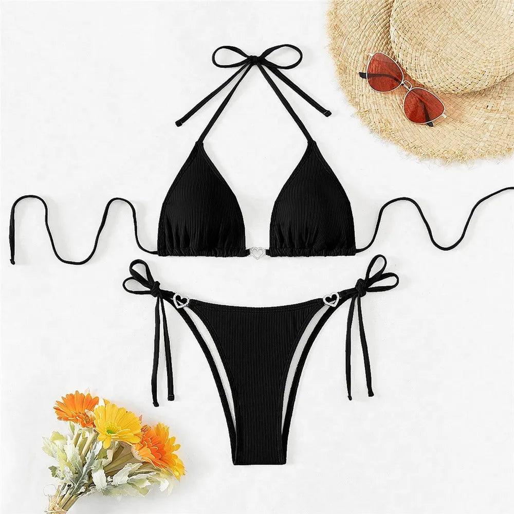 Ribbed Red & Black Bikini