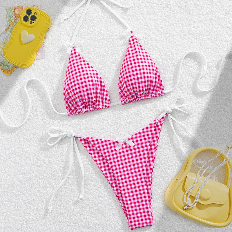 Marbella Gingham Tie Bikini Set - Red main image 1
