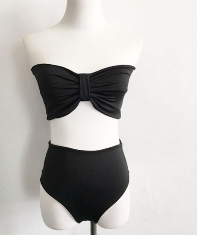 High Waist Black Strapless Bow Two Piece Bikini on Luulla